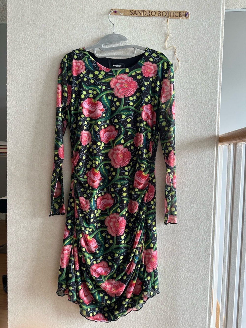 Desigual Black Floral Long-Sleeve Dress with Pink Flowers - Picture 3 of 5